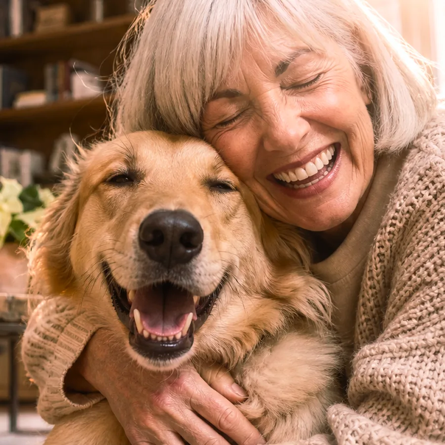 Vrouw knuffelt haar hond